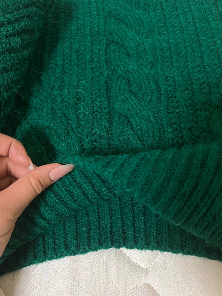 Kadın Bohem Yeşil Örgü Kazak - Görsel 4