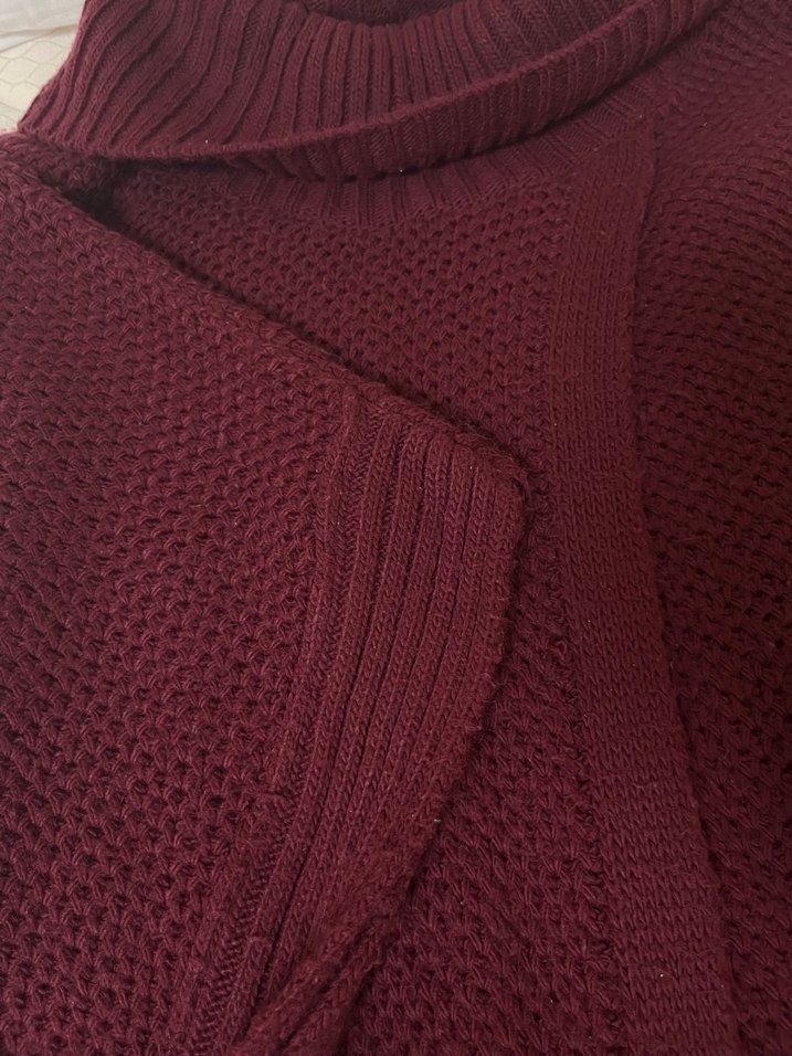 Bordo Boğazlı Salaş Kadın Kazak - Görsel 4