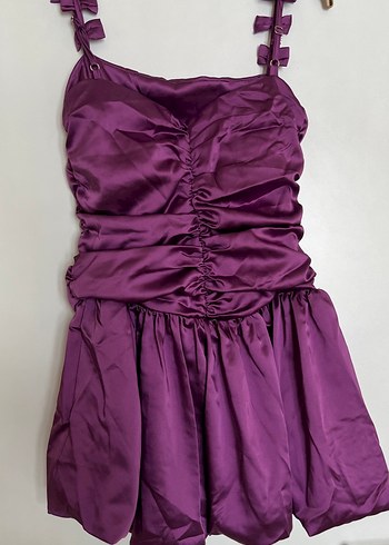 Askısı fiyonklu mini balon elbise - Görsel 3