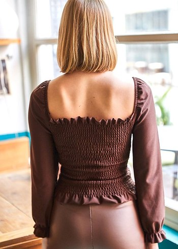 Kahverengi Pilili Kadın Bluz - Görsel 2