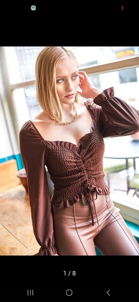 Kahverengi Pilili Kadın Bluz - Görsel 3