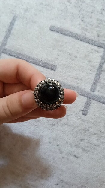 Vintage siyah taşlı ayarlanabilir yüzük 