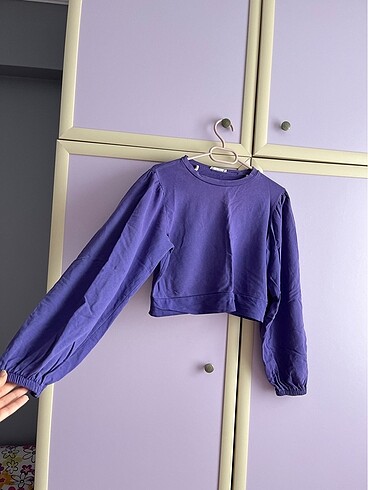Diğer Kadın Balon kollu mor crop sweat
