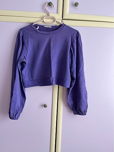 s Beden Kadın Balon kollu mor crop sweat
