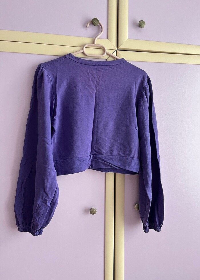 Kadın Balon kollu mor crop sweat - Görsel 4
