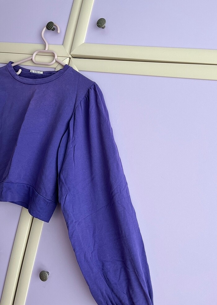 Kadın Balon kollu mor crop sweat - Görsel 5