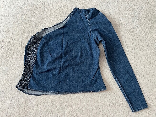 Mavi kadın tek kol bluz - Görsel 2