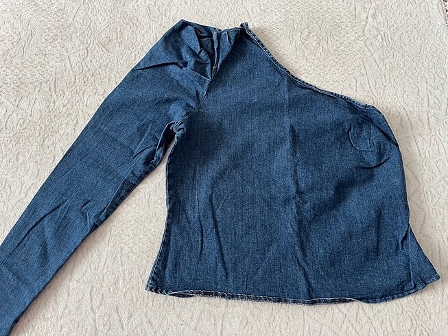 Mavi kadın tek kol bluz - Görsel 3