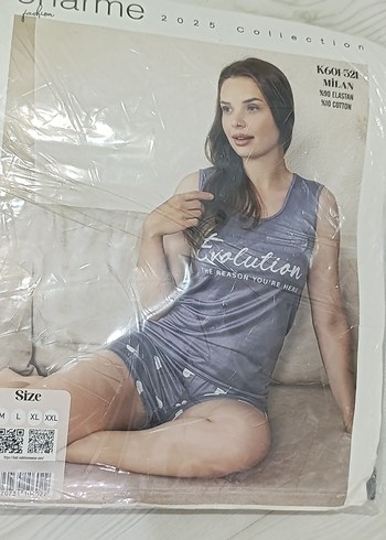 Gri Baskılı Kolsuz Mini Kadın Pijama Takımı