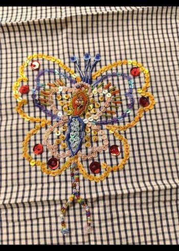 Payetli Kelebek Nakışlı Bohem Kumaş - Görsel 2