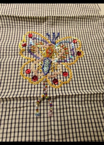 Payetli Kelebek Nakışlı Bohem Kumaş - Görsel 3