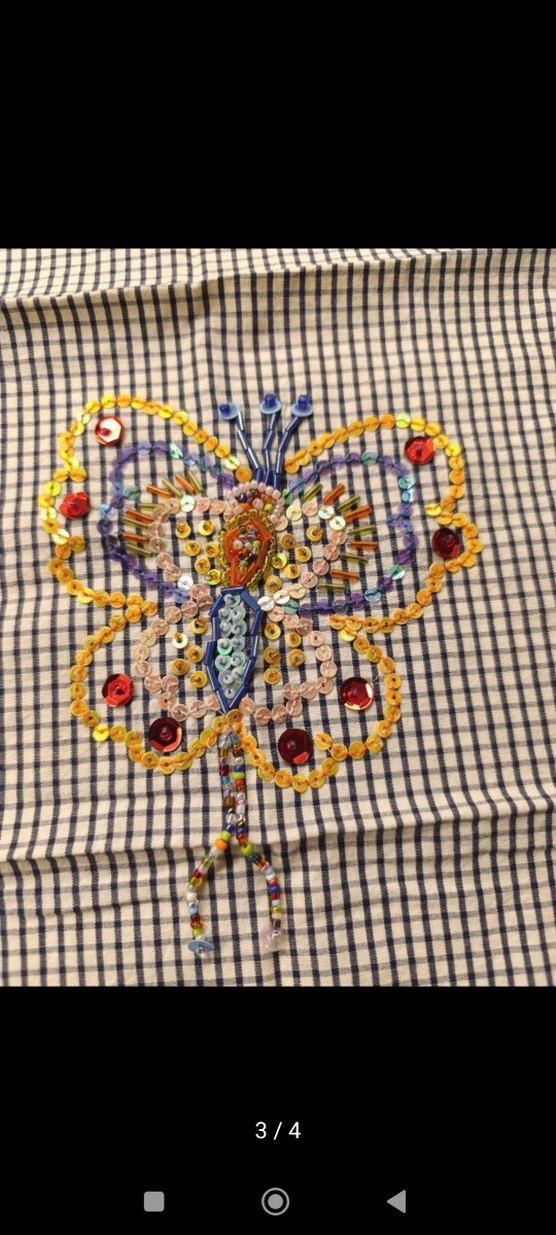 Payetli Kelebek Nakışlı Bohem Kumaş - Görsel 2