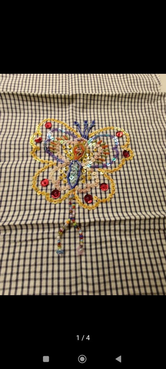 Payetli Kelebek Nakışlı Bohem Kumaş - Görsel 3