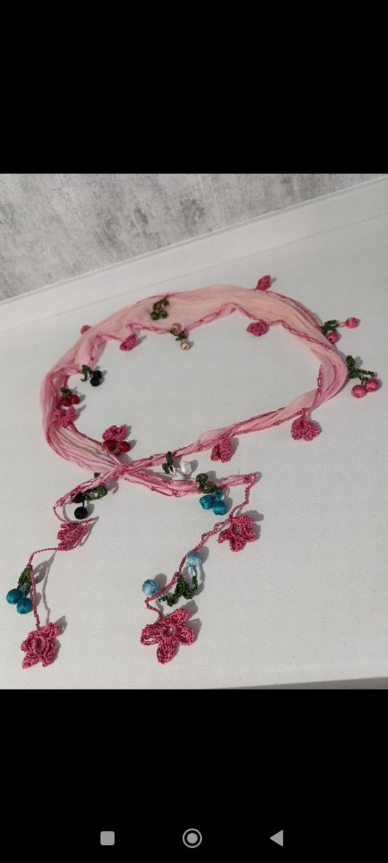 Boncuk ve oya detaylı fular - Görsel 2