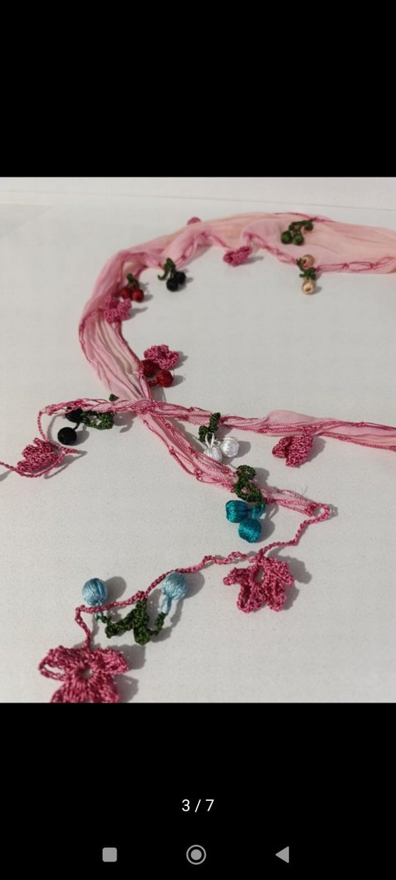 Boncuk ve oya detaylı fular - Görsel 3