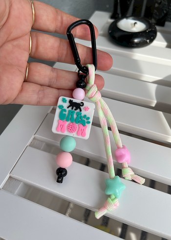 Pastel Boncuklu Pembe Grunge Anahtarlık - Görsel 2