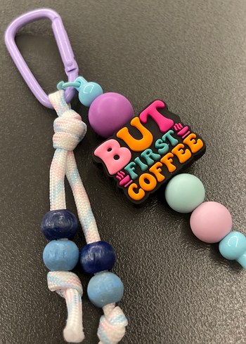 Renkli Boncuklu "But First Coffee" Anahtarlık - Görsel 6