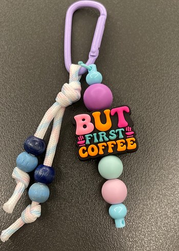 Renkli Boncuklu "But First Coffee" Anahtarlık - Görsel 3
