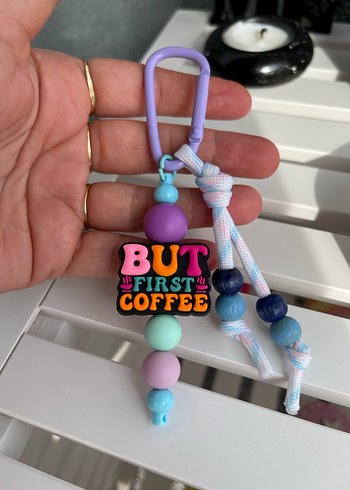 Renkli Boncuklu "But First Coffee" Anahtarlık - Görsel 2