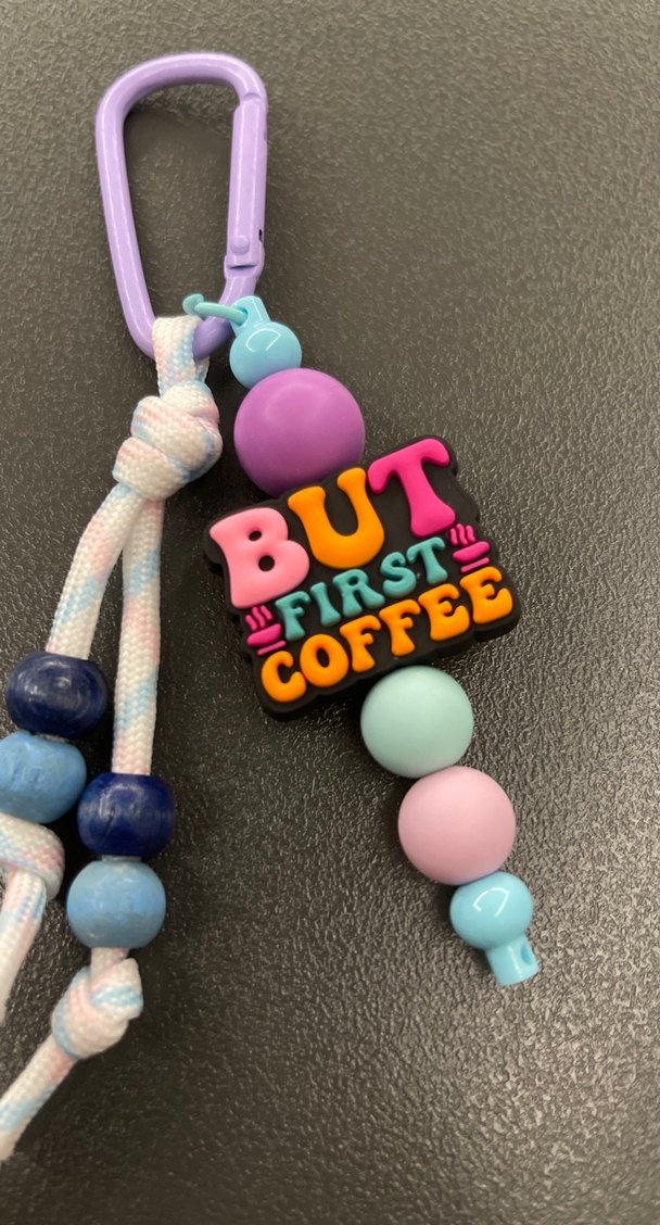 Renkli Boncuklu "But First Coffee" Anahtarlık - Görsel 5