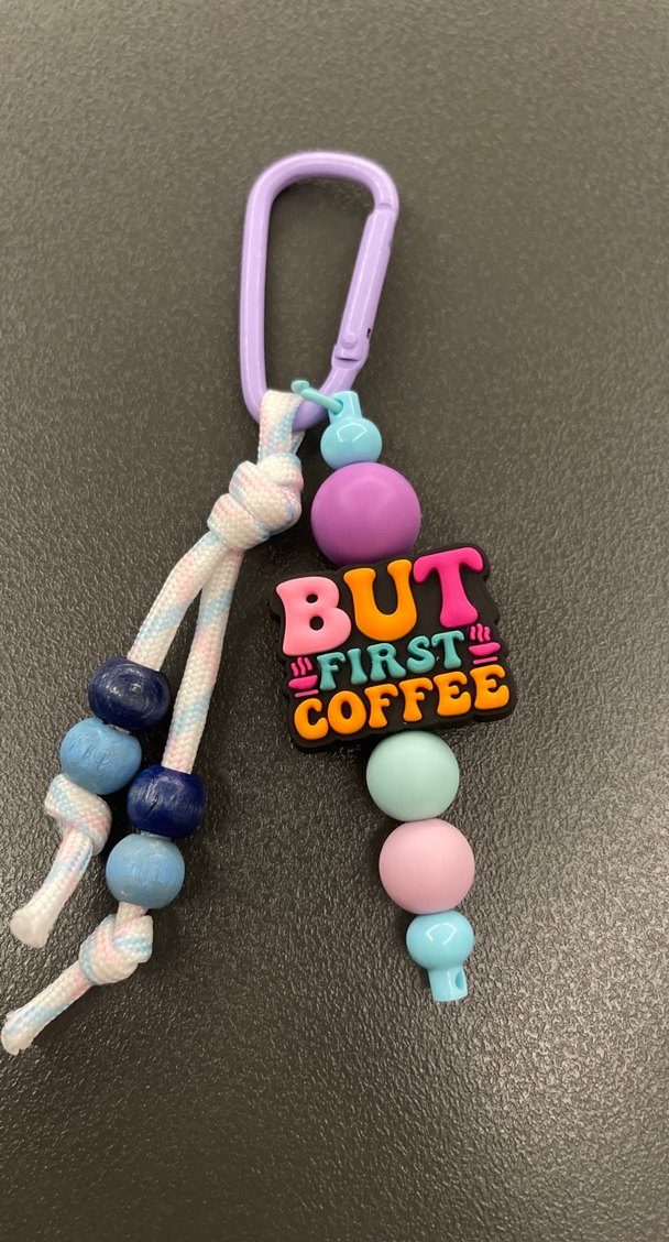 Renkli Boncuklu "But First Coffee" Anahtarlık - Görsel 3