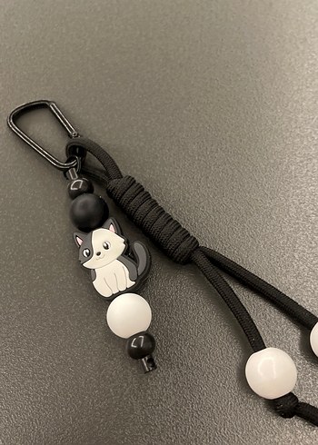 Siyah Boncuklu Kedi Figürlü Anahtarlık - Görsel 6