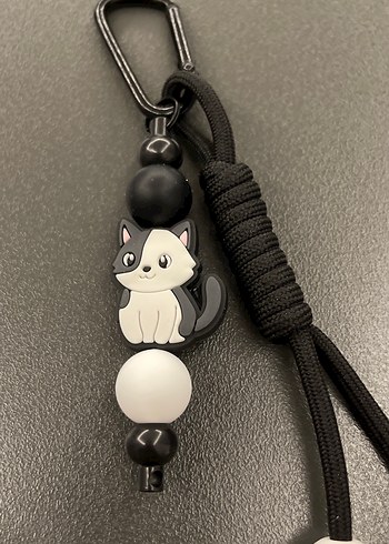 Siyah Boncuklu Kedi Figürlü Anahtarlık - Görsel 3