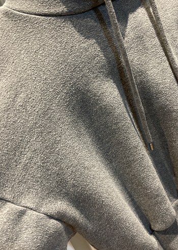 Gri Kapüşonlu Örme Kadın Sweatshirt - Görsel 3