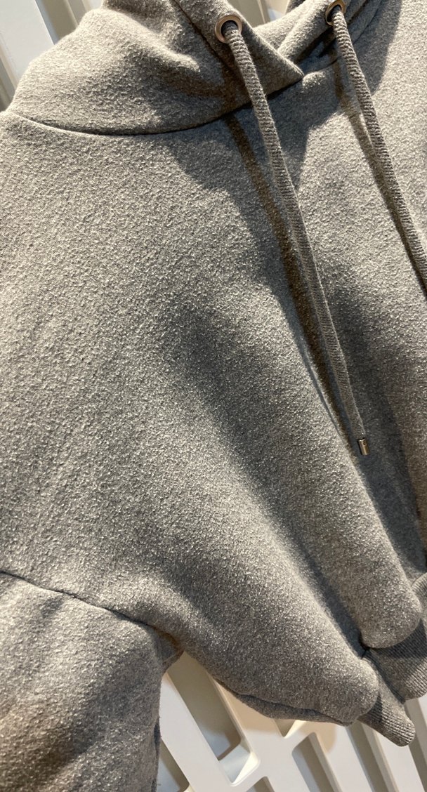 Gri Kapüşonlu Örme Kadın Sweatshirt - Görsel 3