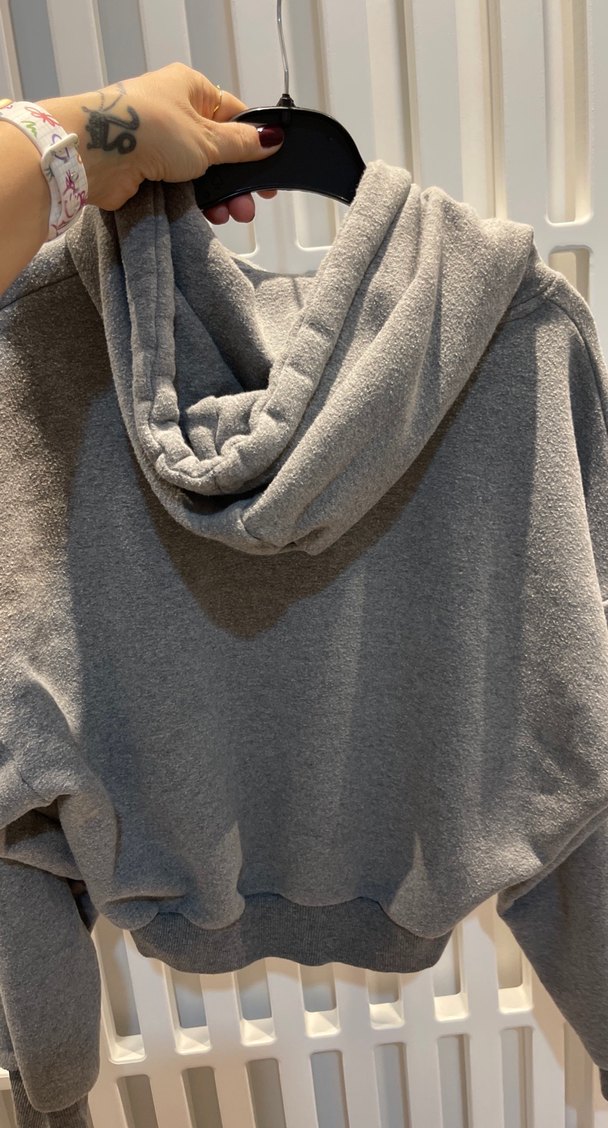 Gri Kapüşonlu Örme Kadın Sweatshirt - Görsel 4