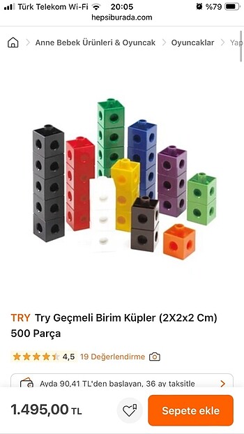 Geçmeli birim küpü 500 adet