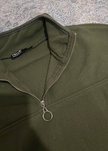 Kapüşonlu Fermuarlı Haki Polar Sweatshirt