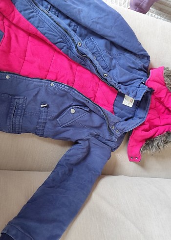 Kız Çocuk Gri Kürklü Pembe Astarlı Mont - Görsel 2