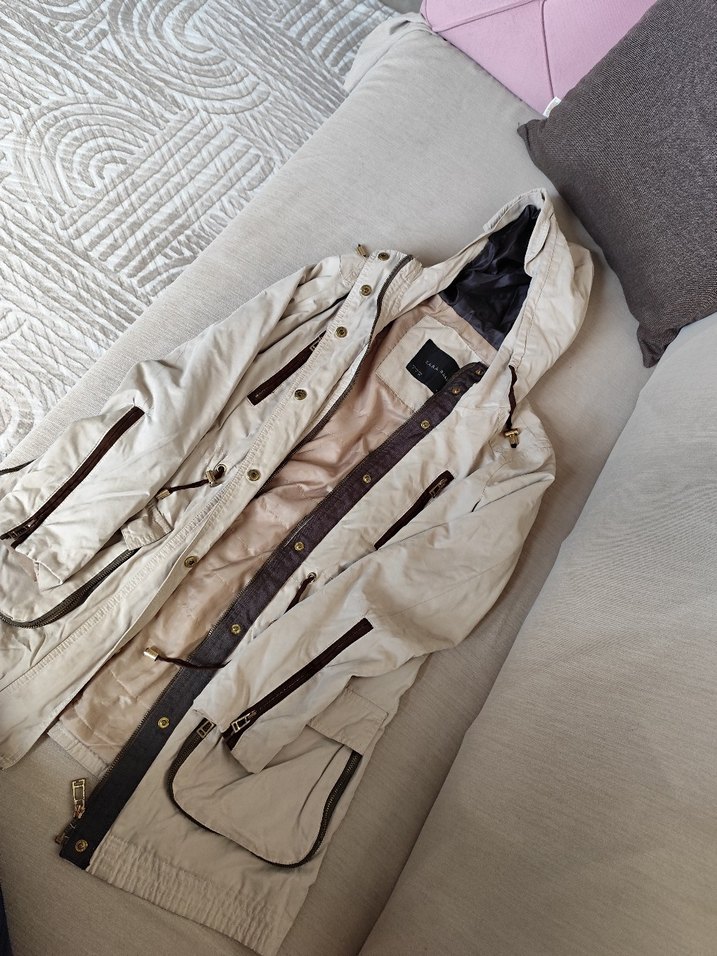 Düğmeli Bej Deri Kadın Ceket - Görsel 2