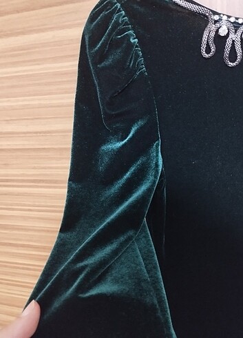 Diğer Midi kalem zümrüt yeşili kadife elbise 