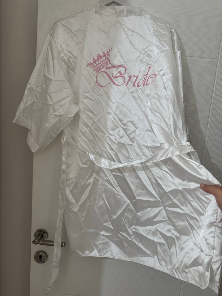 BRİDE Baskılı Beyaz Kısa Kollu Midi Kadın Sabahlık - Görsel 2