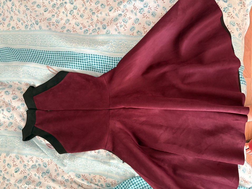 Bordo kadife elbise - Görsel 3