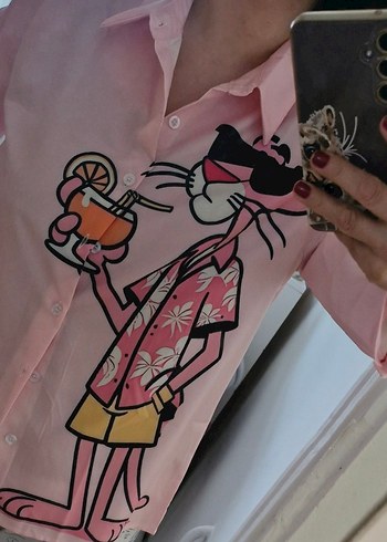 Diğer Pembe panter Desenli Uzun Kollu Gömlek