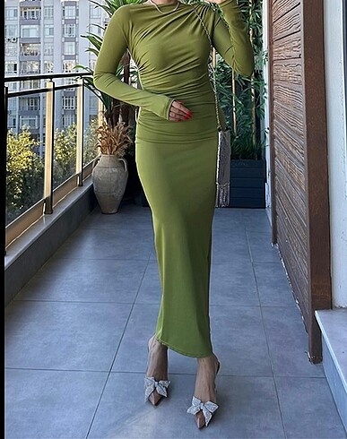 Yağ yeşili elbise