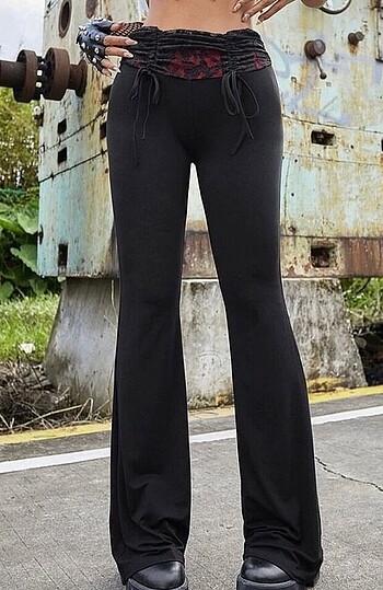 goth drawstring flare leg pants