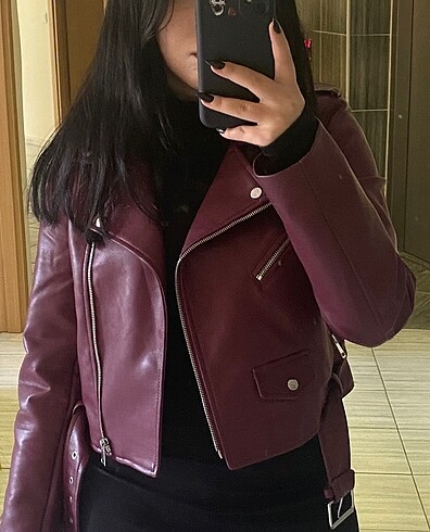 m Beden Bordo deri ceket