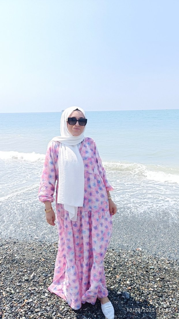 Pembe Bağlama Desenli Uzun Bohem Elbise - Görsel 2