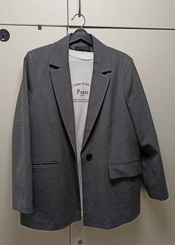 Gri Düğmeli Kadın Blazer Ceket