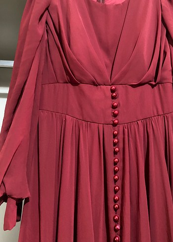 38 Beden bordo Renk Bordo Düğmeli Uzun Kollu Kadın Uzun Elbise