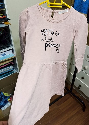 Pembe Uzun Kollu Pamuklu Kız Elbisesi