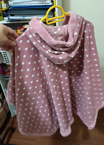 Pembe Kapüşonlu Kız Çocuk Pelerin #panço - Görsel 7