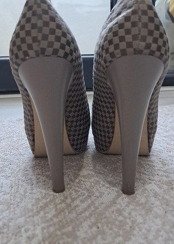 Kahverengi Kareli Platform Topuklu Kadın Babet - Görsel 4