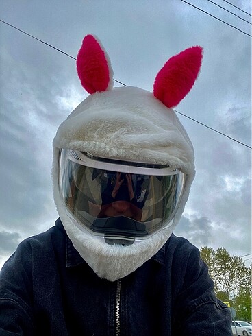 Tavşan kask kılıfı beyaz pembe ????