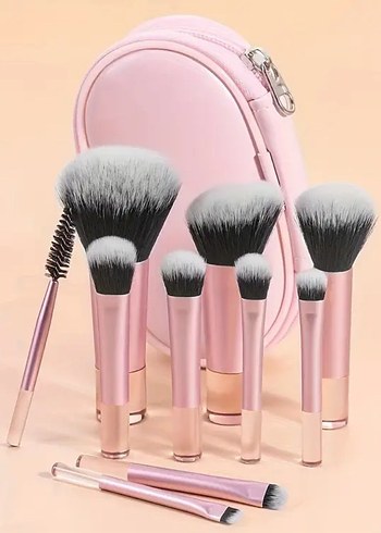 Pastel Pembe Makyaj Fırça Seti ve Taşıma Çantası - Görsel 2