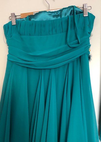 Nakışlı, Askısız, Uzun Turkuaz Kadın Elbise - Görsel 5